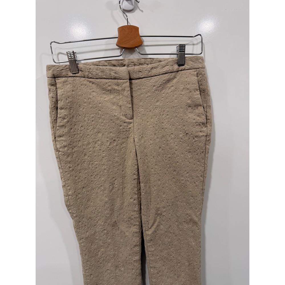 Cynthia Rowley Tan Textured Jacquard Slim Ankle Pants Womens Sz 4 Beige Stretch - Picture 2 of 10
